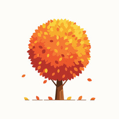 Vibrant Autumn Tree with Falling Leaves, Isolated on White Background