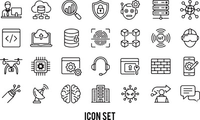 Modern Technology and Data Management Line Icons Set, Editable line icons. Vector illustration