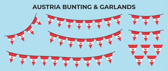 Fototapeta premium austria triangular flag bunting garland graphic design set featuring playful pennant banners in national flag colors