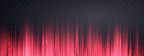 Speed rays, velocity light neon flow, zoom in motion effect, red glow speed lines, colorful light trails, stripes. Abstract background, vector illustration.