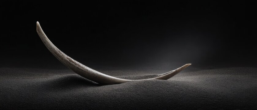 Minimalist Cuttle Bone Resting on Smooth Dark Sand in Artistic Lighting