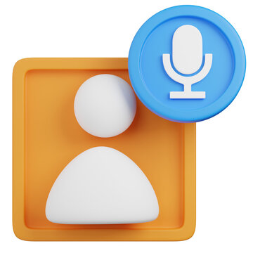 3D render User Profile with Microphone Icon for Voice Communication