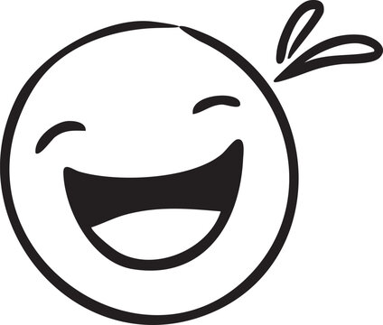 Hand drawn laughing emoji face simple doodle illustration for expressing joy and humor isolated on white background
