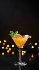 Vertical Tangerine Mocktail in Highball Glass with Copy Space