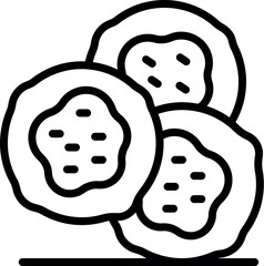 Three appetizing cookies with chocolate chips are waiting to be eaten