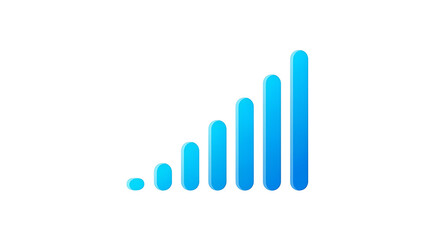 A blue signal strength indicator with increasing bars on a white background in a simple illustration