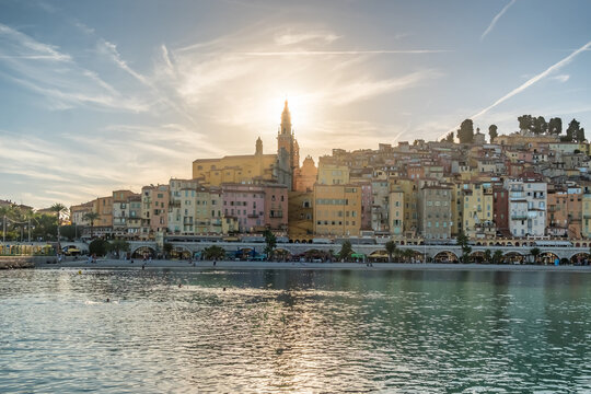 Basilique Saint-Michel Archange in Menton at Sunset, French Riviera