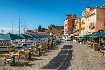 Fototapeta premium Picturesque town of Villefranche-sur-Mer at sunrise, Cote d'Azur, southern France