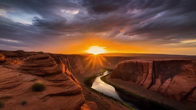 Majestic Sunset Over Horseshoe Bend Arizona Landscape, a Stunning Natural Wonder