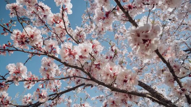 紅白の梅が鮮やかに咲き競う華やかな風景動画
