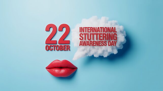 International stuttering awareness day concept with lips and date
