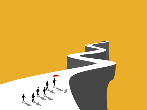 leader held an umbrella, guiding the team along the path.