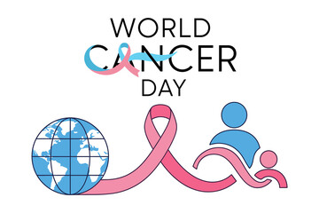 Global Cancer Awareness Ribbon Connecting World and People Support Concept Vector