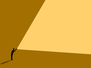 businessman shone a flashlight searching, with space left blank for a message
