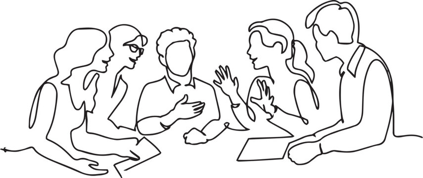 Group of young people discuss interesting task together and talking