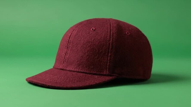 Maroon Baseball Cap Isolated on Green Background Studio Shot.