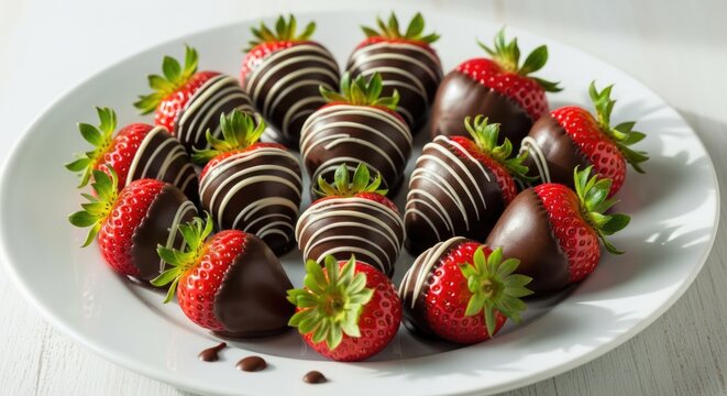 Delicious chocolate covered strawberries on a white plate