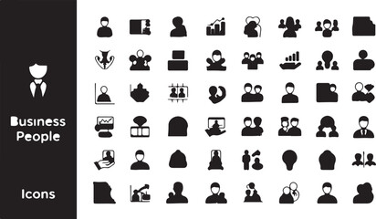 A comprehensive collection of 55 monochrome vector icons representing diverse business people, corporate roles, and human resources concepts for professional design projects
