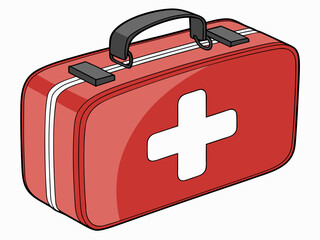 A compact red first aid kit with a white cross symbol, black handle, and white zipper designed for emergency medical use and easy identification.