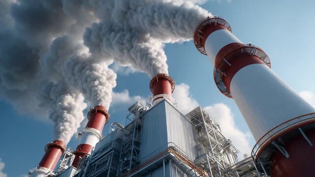 Smog Stacks: A looming perspective captures the environmental impact, with smoke billowing from towering smokestacks under a vast sky. This visual conveys a stark image of industrial pollution.