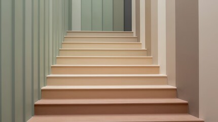 Soft pastel minimalist staircase with repeating geometric vertical wall panels
