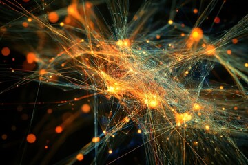 Obraz premium Golden digital network with dense connections