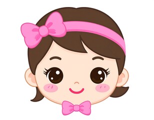 Obraz premium Cute cartoon girl's head with a pink bow and headband