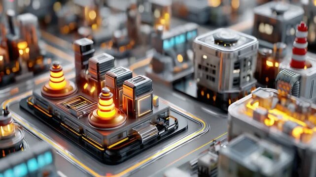 Technological Marvel: A meticulously crafted miniature cityscape, glowing with futuristic energy, embodies the cutting-edge of progress and innovation.
