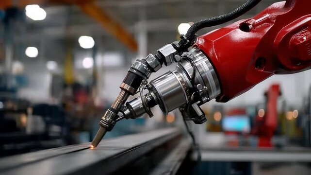 Precision Automation: A close-up showcases a state-of-the-art robotic arm meticulously performing its programmed tasks within a modern industrial setting. The image evokes a sense of efficiency.
