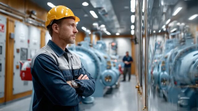 The Engineer at the Facility: The image captures an engineer surveying industrial equipment, embodying the focus, precision and care of an experienced industry professional.