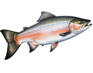 Rainbow trout with vivid orange belly and speckled dorsal fin in lifelike illustration