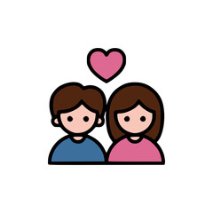 Cartoon couple with a pink heart representing love and affection