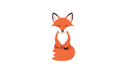 Obraz premium Adorable and calm red fox character sitting peacefully with its tail curled around its feet on a clean white background.
