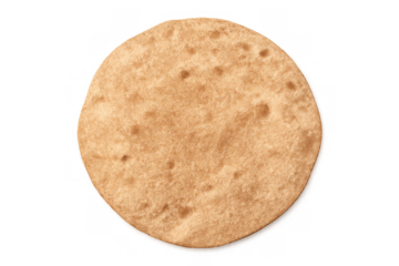 Round tortilla flatbread beige food element for wraps and mexican cuisine on a transparent background