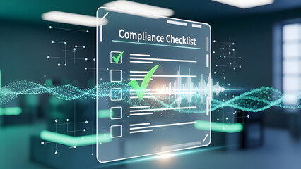 Compliance checker digital interface with glowing green lines