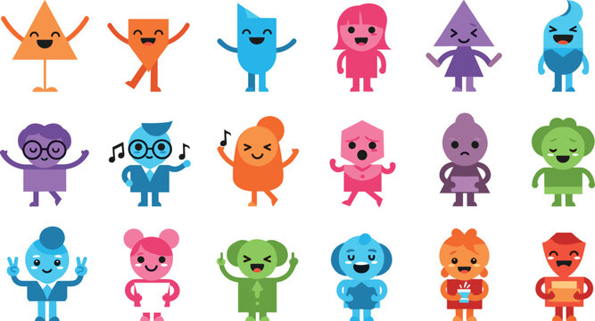 Cute colorful cartoon monster characters collection vector illustration featuring funny fantasy creatures with different emotions and poses for kids games, stickers, and playful design projects