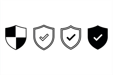 Security Shield and Checkmark Icons Set