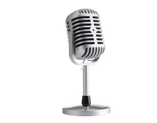 Vintage-style metal microphone on stand with chrome finish and black accents