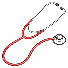 A simple cartoon illustration of a red stethoscope, showing the earpieces, flexible tubing, and chest piece with a diaphragm.