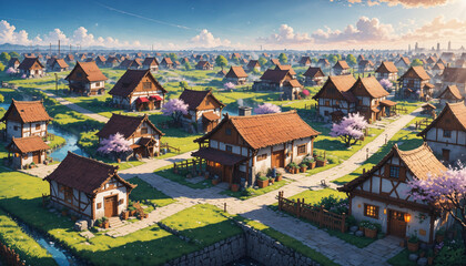 Fototapeta premium Anime Fantasy Village Open World Environment