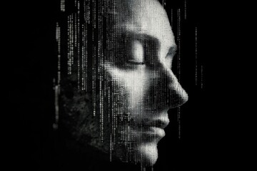 Dark abstract male profile with digital texture
