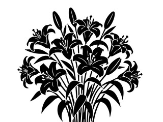 Elegant black and white lily flower and botanical illustrations usage silhouette