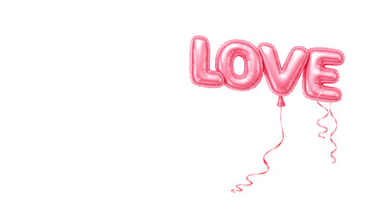 Pink balloon love word banner for valentine celebration and romantic design