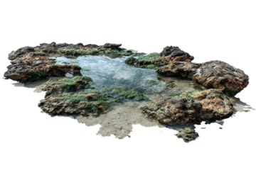 Marine tide pools with small fish and crabs isolated on transparent background