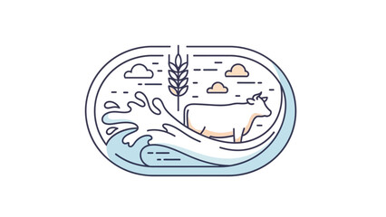 Stylized Ocean Waves Within a Serene Coastal Landscape Illustration.