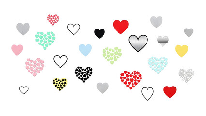 Assortment of multicolored hearts background illustration including different shapes and textures for design