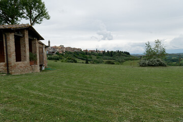 Panoramic view of Peccioli village and surroundings . Pisa, Tuscany Italy