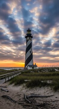 Cape Hatteras Lighthouse at Sunset - A Coastal Beacon.