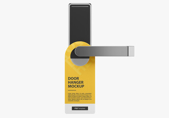 Door Hanger Mockup on the hotel door handle