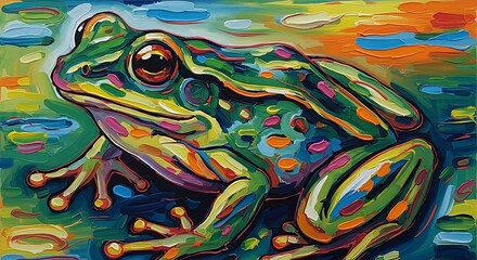 Vibrant, colorful depiction of an amphibian using thick paint strokes